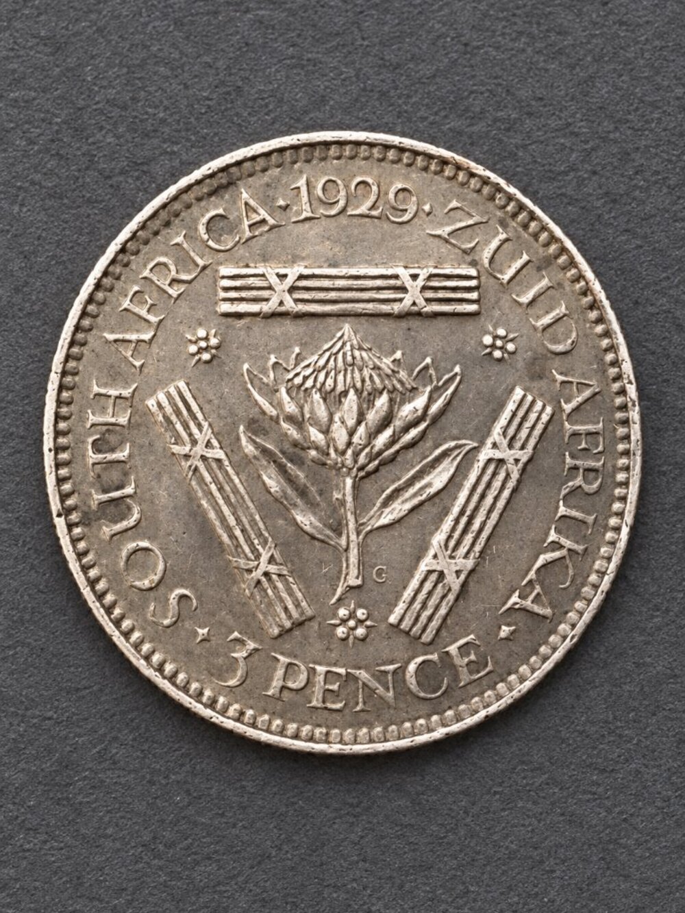 1929 South Africa 3 Pence Silver Coin George V Protea KM#15.1